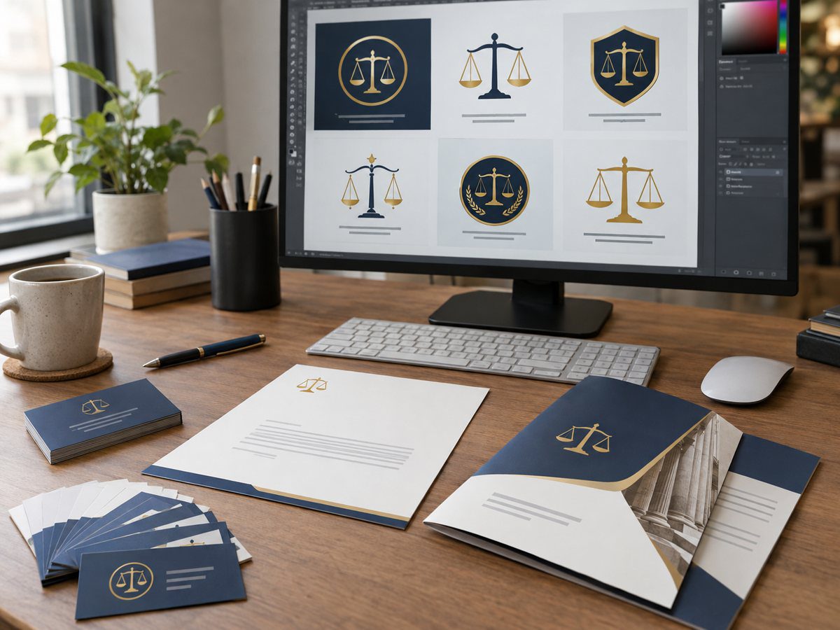 Law firm branding with scales of justice logo concepts, business cards, letterhead and brochure Law firm branding with scales of justice logo concepts, business cards, letterhead and brochure